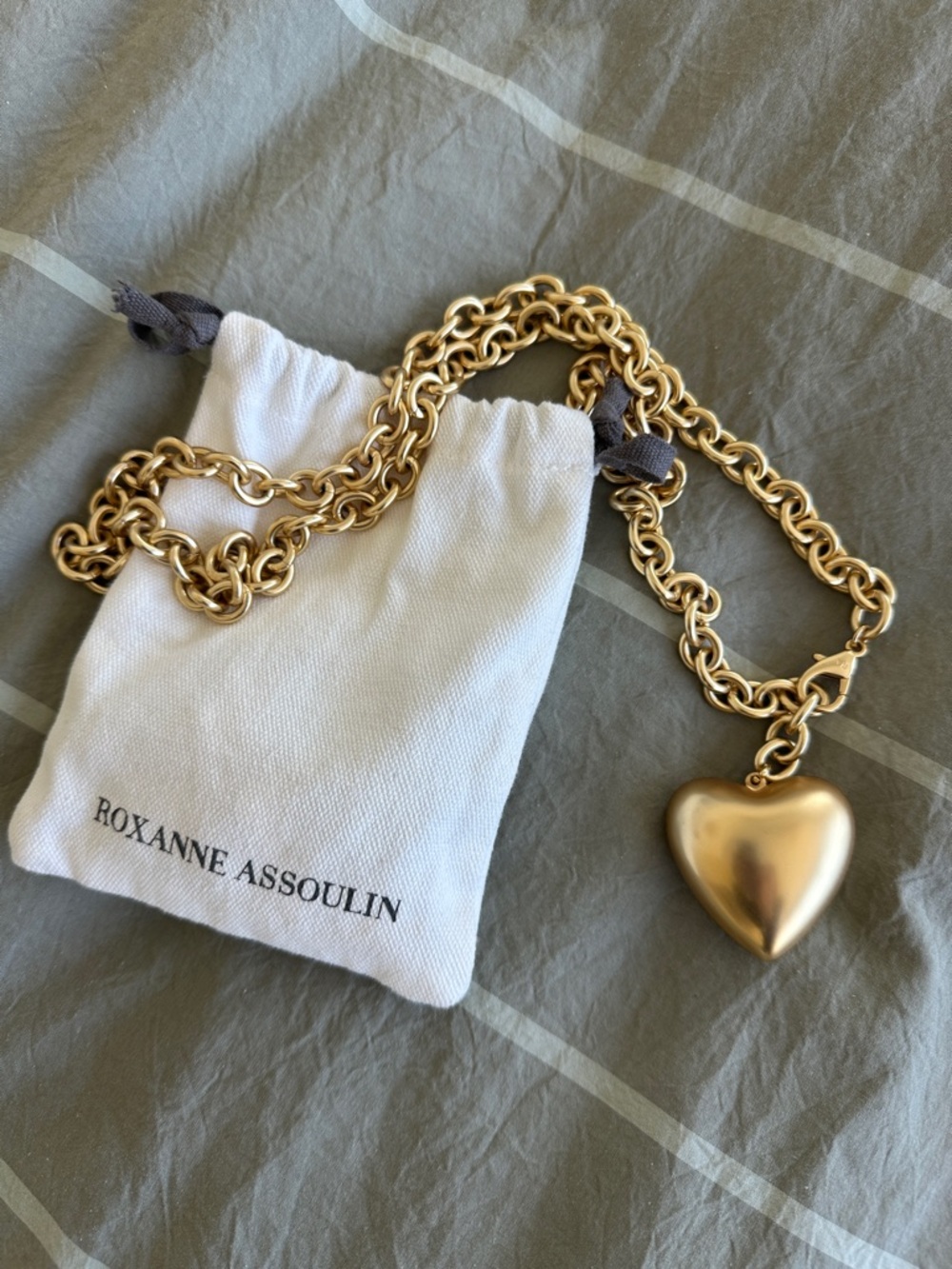 Roxanne Assoulin Gold Puffy Big Heart Link Necklace